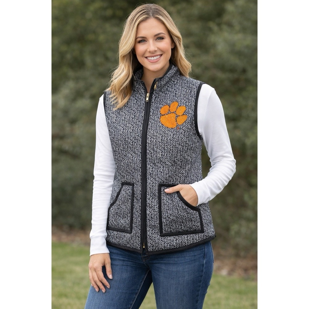 Gameday Couture Clemson Tigers Women's‎ Sz L Quilted Herringbone Full Zip Vest